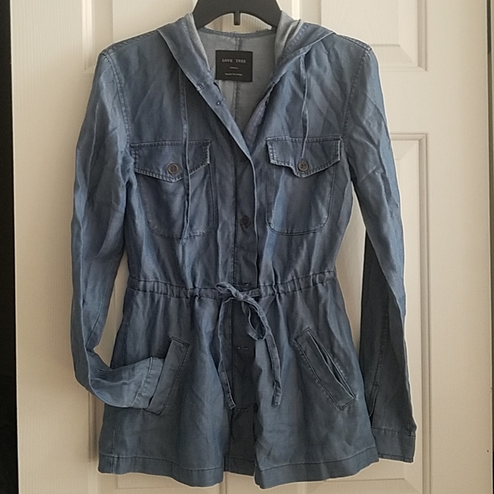Love Tree chambray denim hoodie jacket